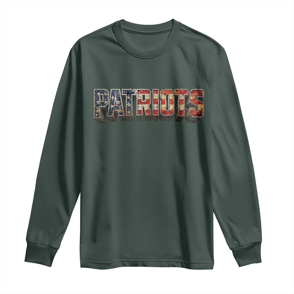 Patriotic American Flag Lettering Sports Graphic Long Sleeve Shirt Vintage Game Day Sports Fan