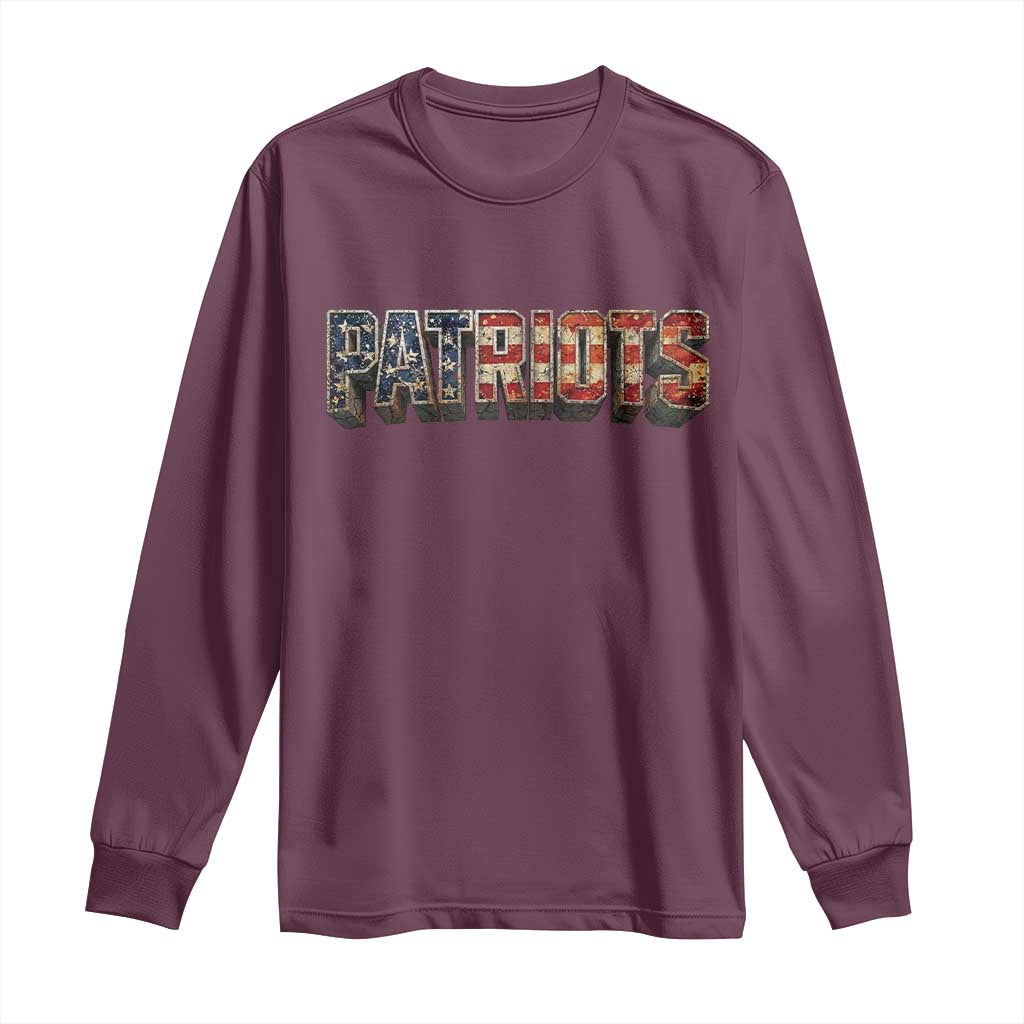 Patriotic American Flag Lettering Sports Graphic Long Sleeve Shirt Vintage Game Day Sports Fan