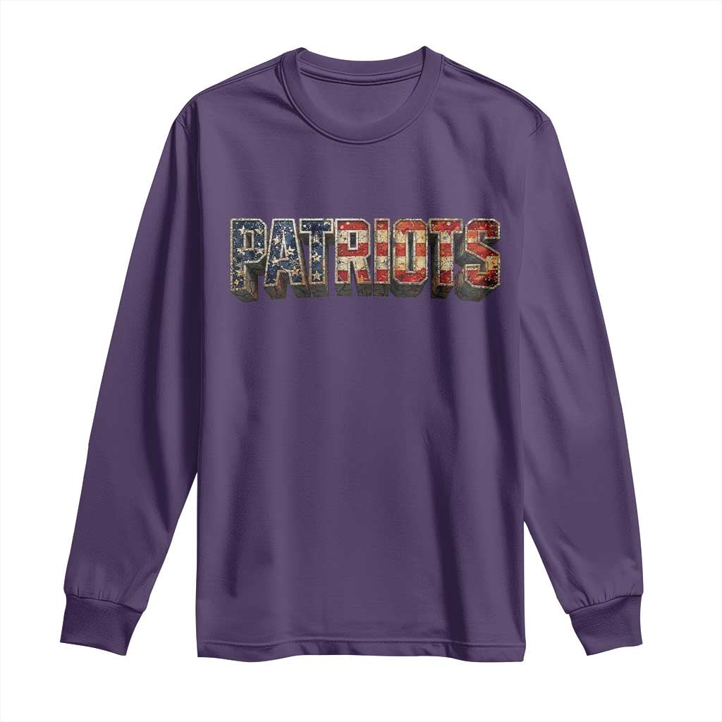Patriotic American Flag Lettering Sports Graphic Long Sleeve Shirt Vintage Game Day Sports Fan