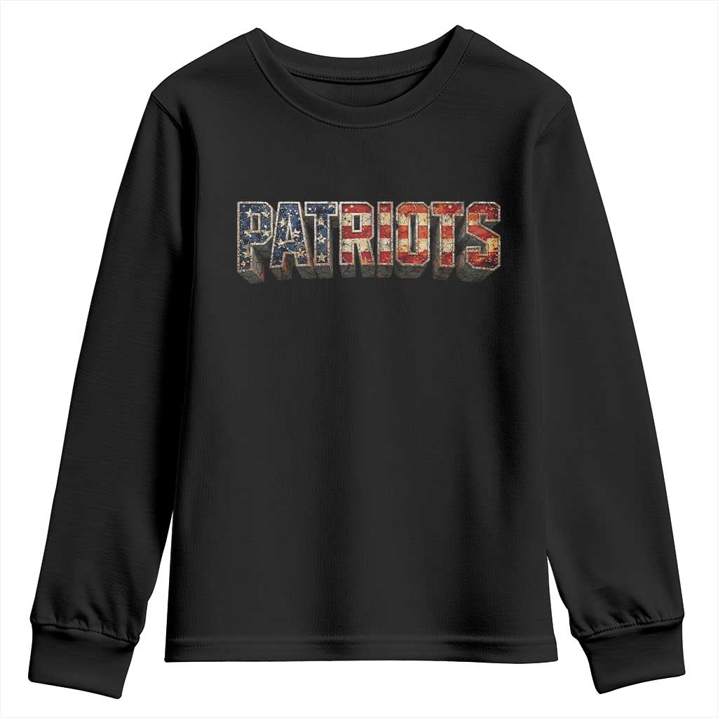 Patriotic American Flag Lettering Sports Graphic Youth Sweatshirt Vintage Game Day Sports Fan TS02 Black Print Your Wear