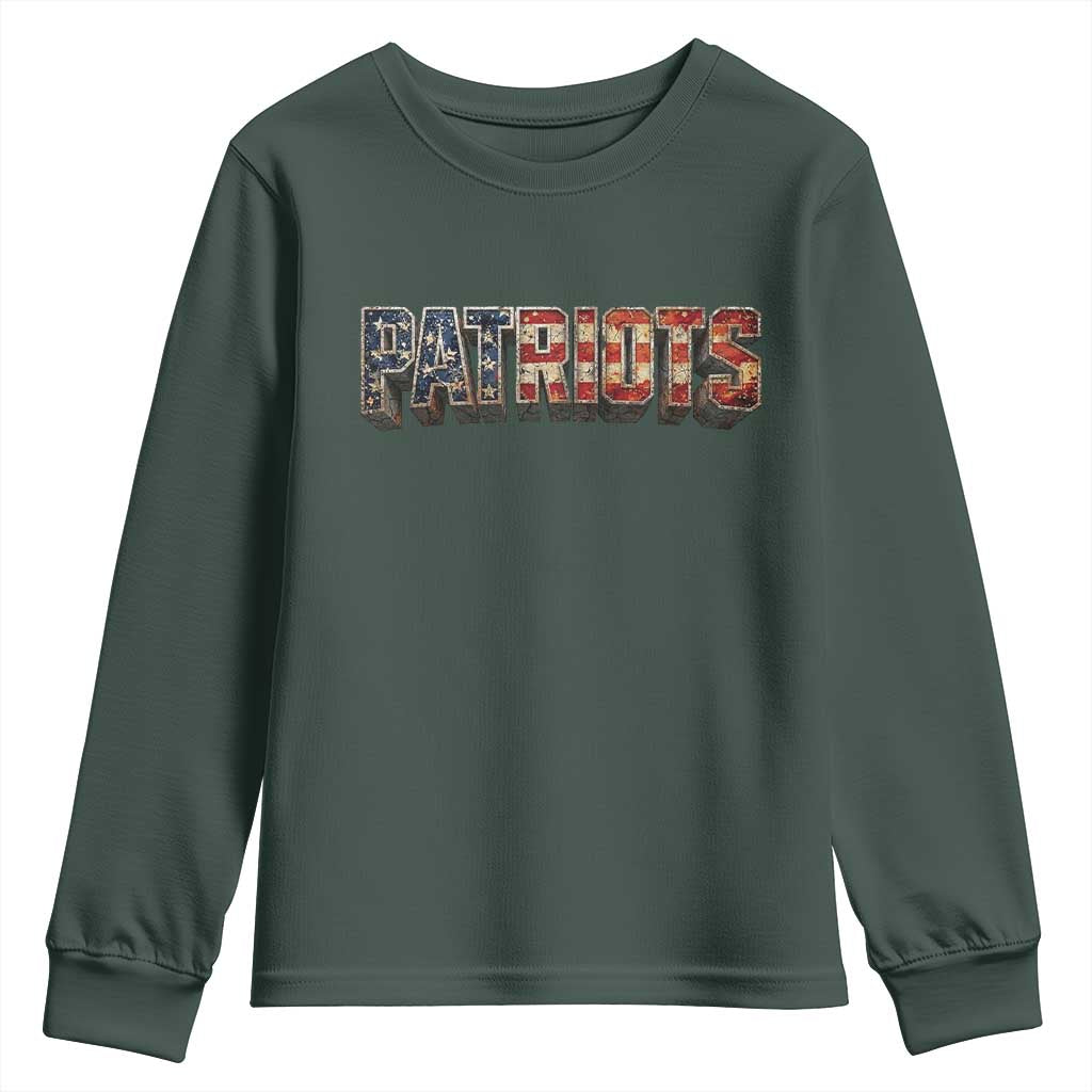 Patriotic American Flag Lettering Sports Graphic Youth Sweatshirt Vintage Game Day Sports Fan