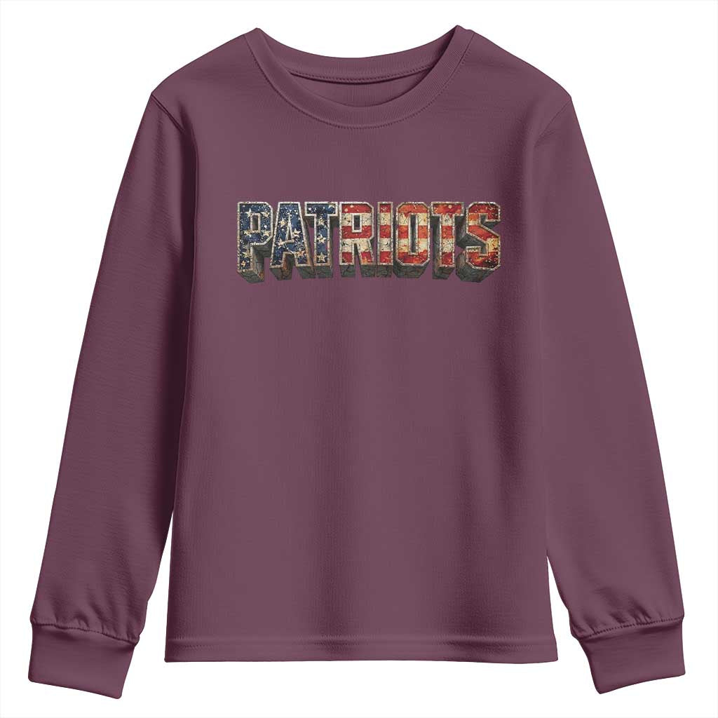 Patriotic American Flag Lettering Sports Graphic Youth Sweatshirt Vintage Game Day Sports Fan