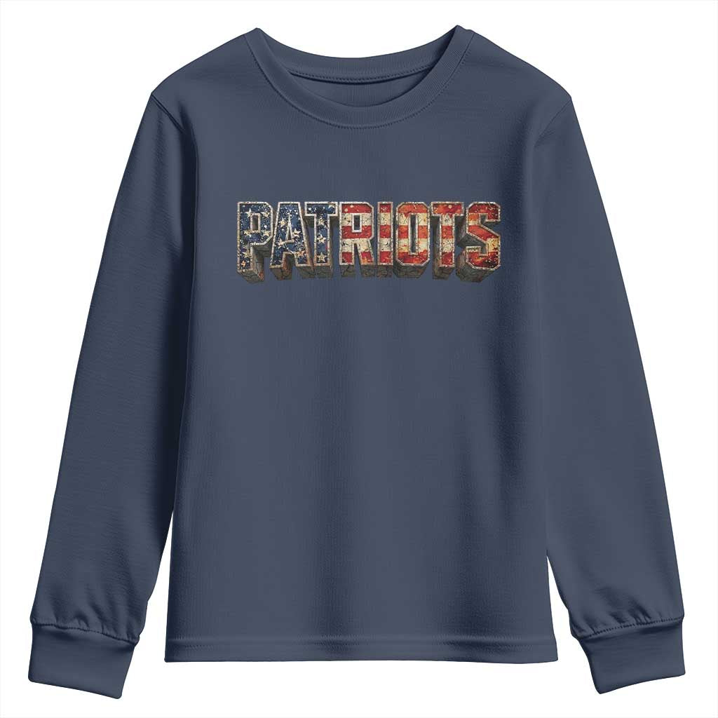 Patriotic American Flag Lettering Sports Graphic Youth Sweatshirt Vintage Game Day Sports Fan
