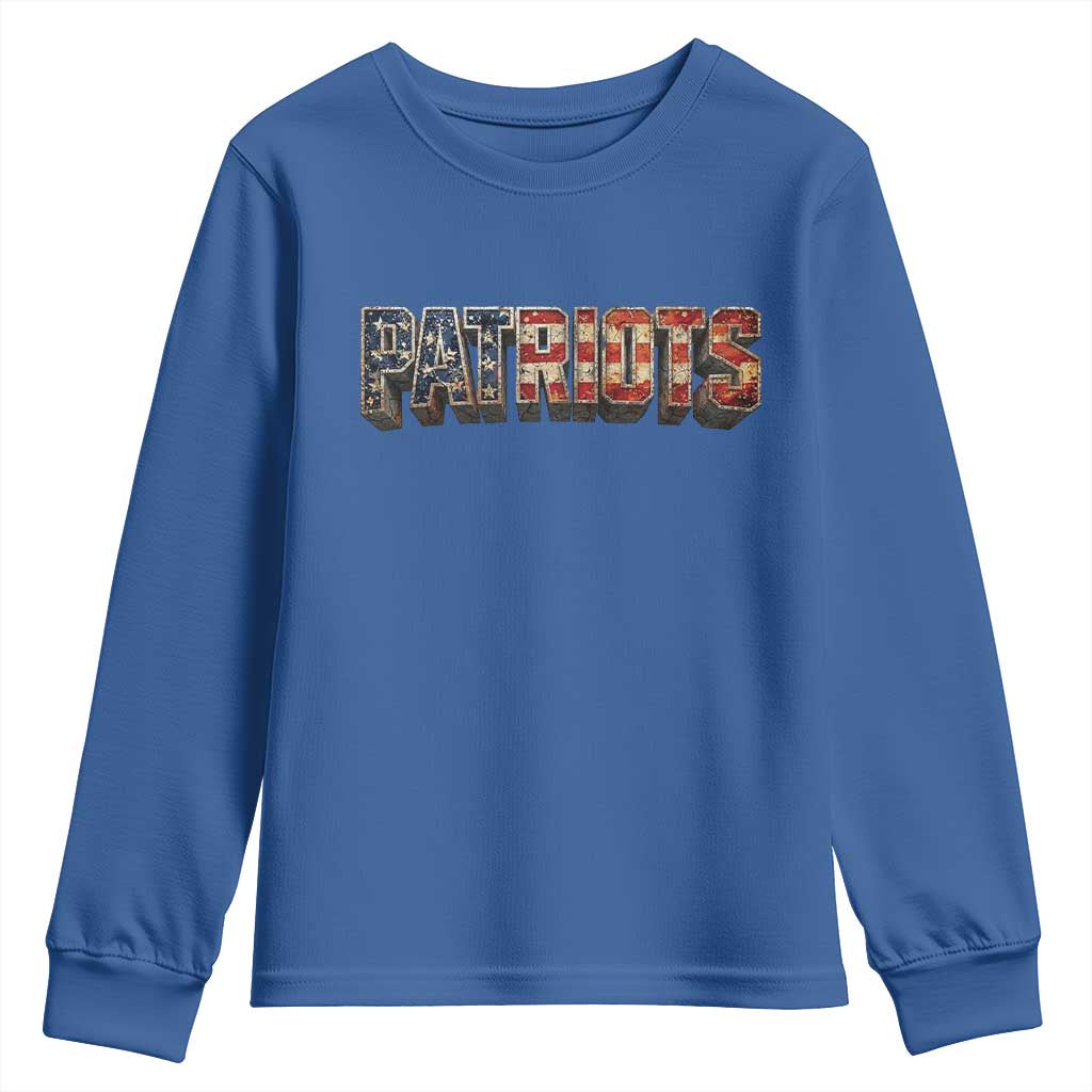 Patriotic American Flag Lettering Sports Graphic Youth Sweatshirt Vintage Game Day Sports Fan