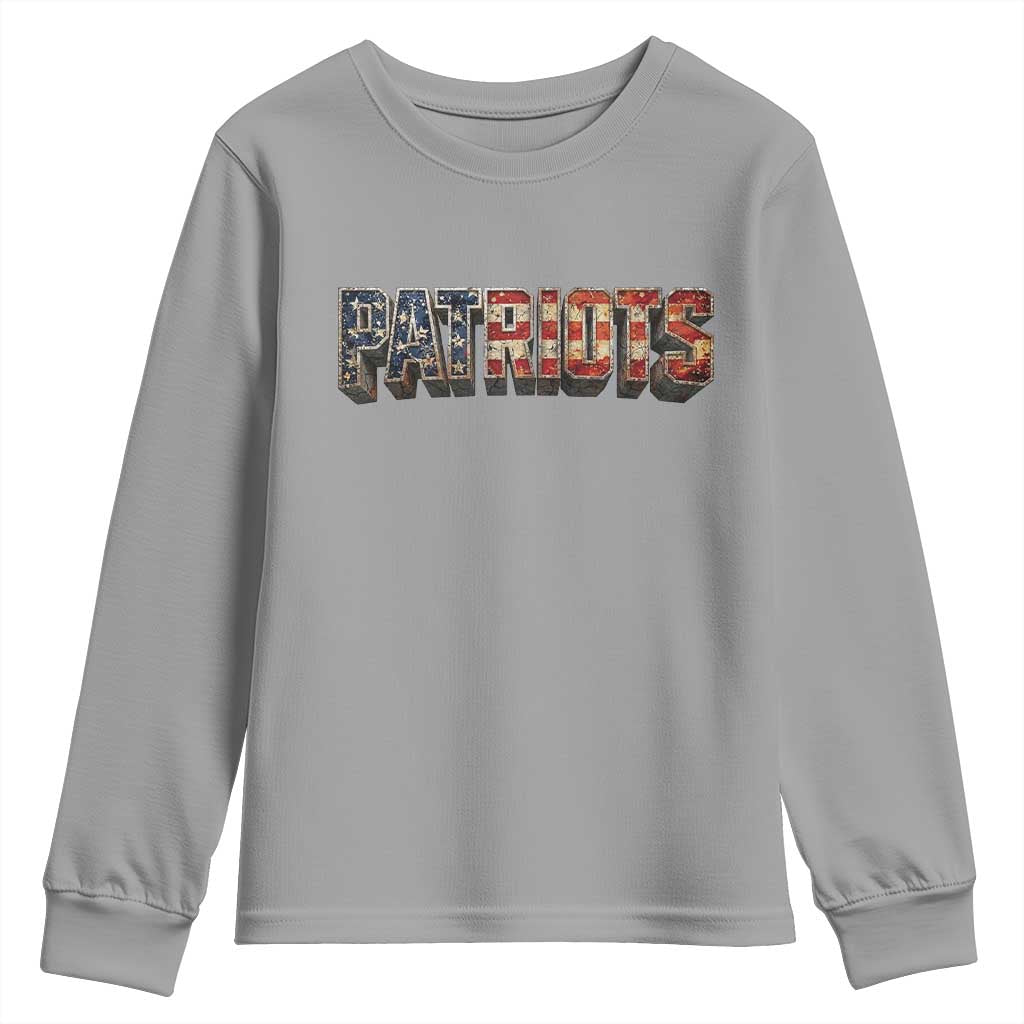 Patriotic American Flag Lettering Sports Graphic Youth Sweatshirt Vintage Game Day Sports Fan