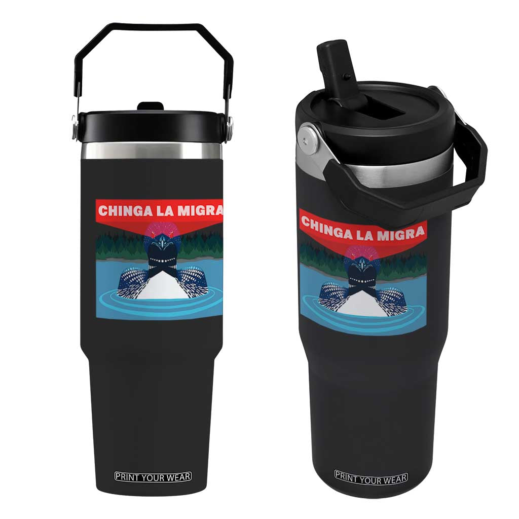 Chinga La Migra Red Eye Laser Loon Flip Straw Tumbler Political Resist Ice Minnesota Protest TS02 One Size: 30 oz Black Print Your Wear