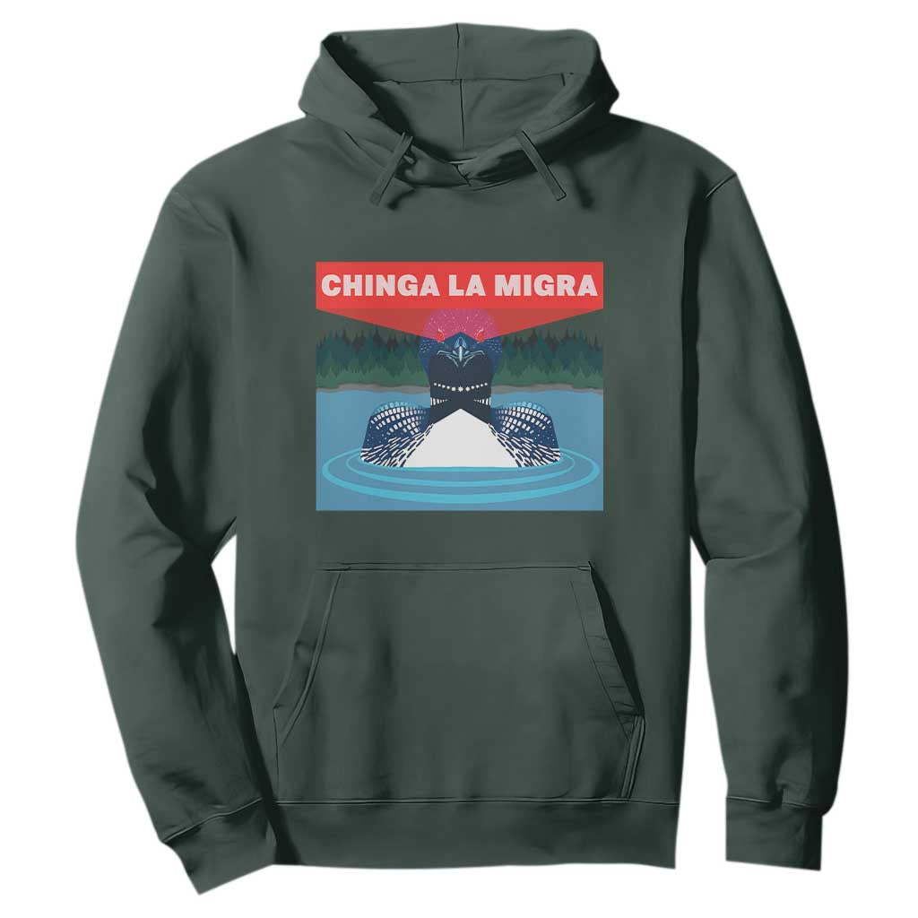 Chinga La Migra Red Eye Laser Loon Hoodie Political Resist Ice Minnesota Protest TS02 Dark Forest Green Print Your Wear
