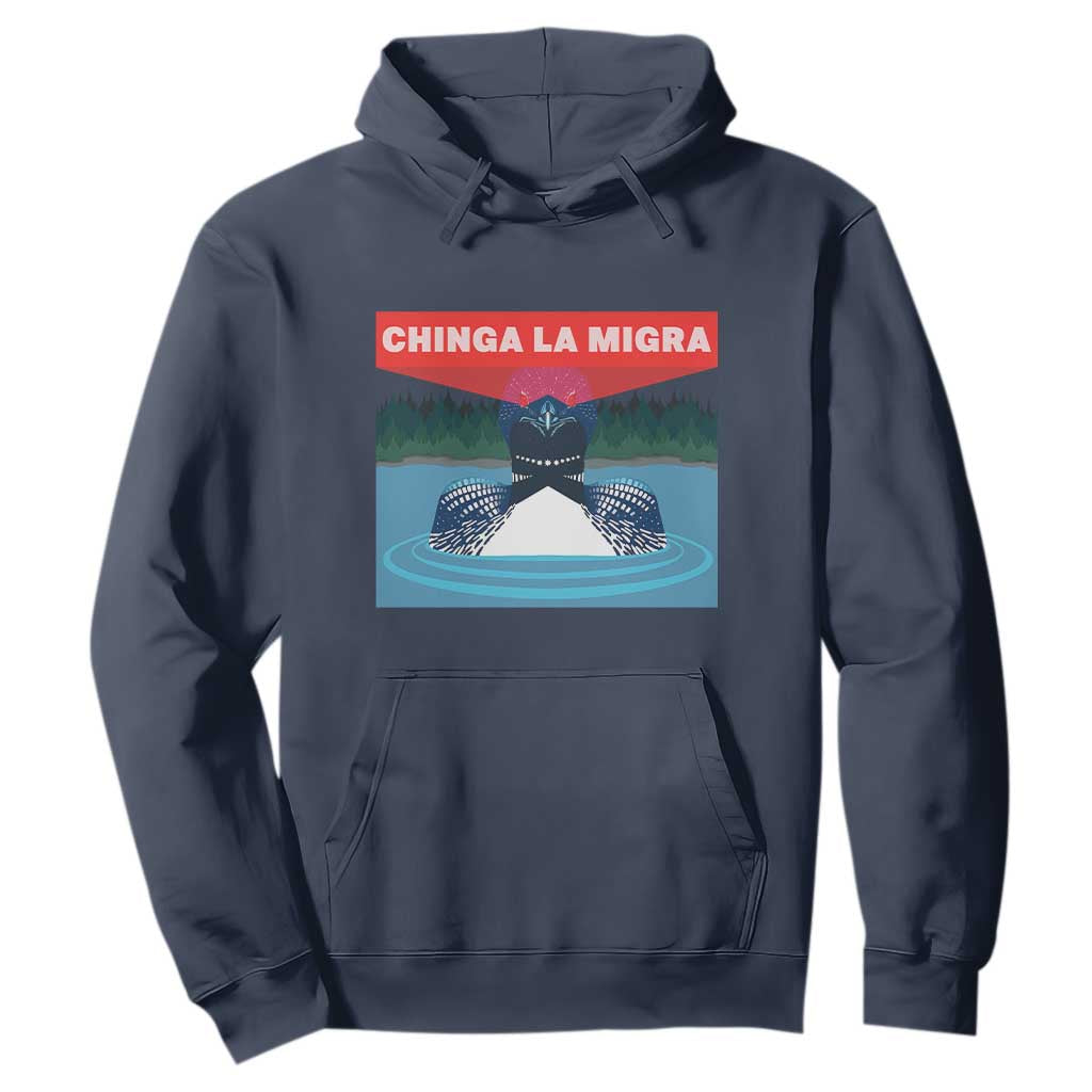 Chinga La Migra Red Eye Laser Loon Hoodie Political Resist Ice Minnesota Protest TS02 Navy Print Your Wear