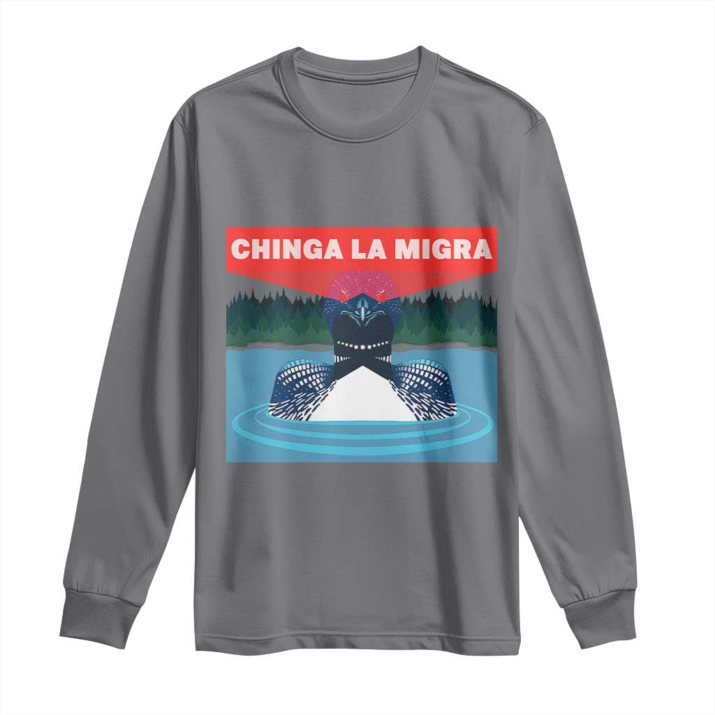 Chinga La Migra Red Eye Laser Loon Long Sleeve Shirt Political Resist Ice Minnesota Protest TS02 Charcoal Print Your Wear