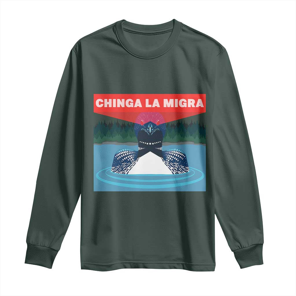 Chinga La Migra Red Eye Laser Loon Long Sleeve Shirt Political Resist Ice Minnesota Protest TS02 Dark Forest Green Print Your Wear