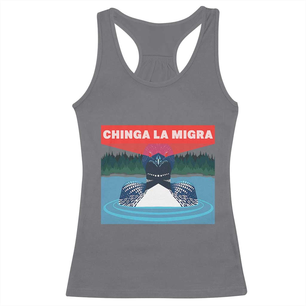 Chinga La Migra Red Eye Laser Loon Racerback Tank Top Political Resist Ice Minnesota Protest TS02 Charcoal Print Your Wear