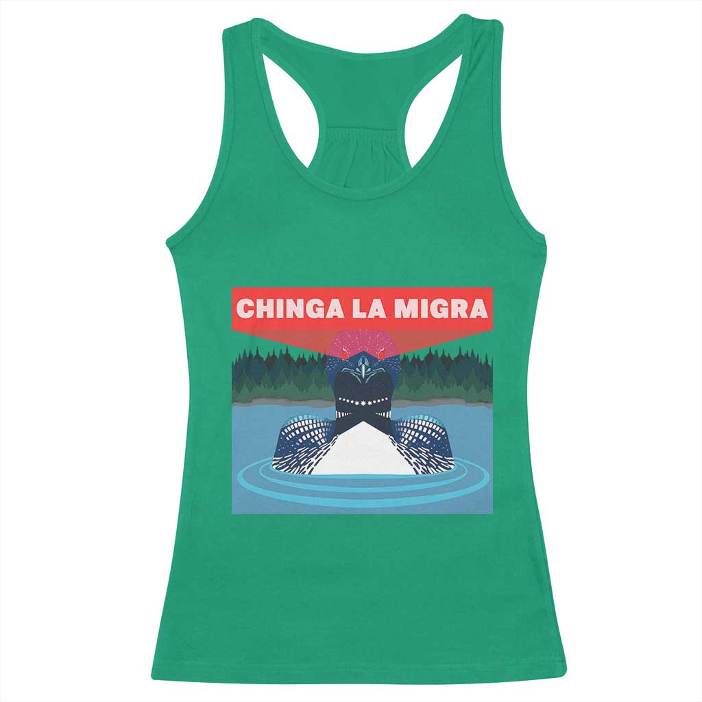 Chinga La Migra Red Eye Laser Loon Racerback Tank Top Political Resist Ice Minnesota Protest TS02 Irish Green Print Your Wear