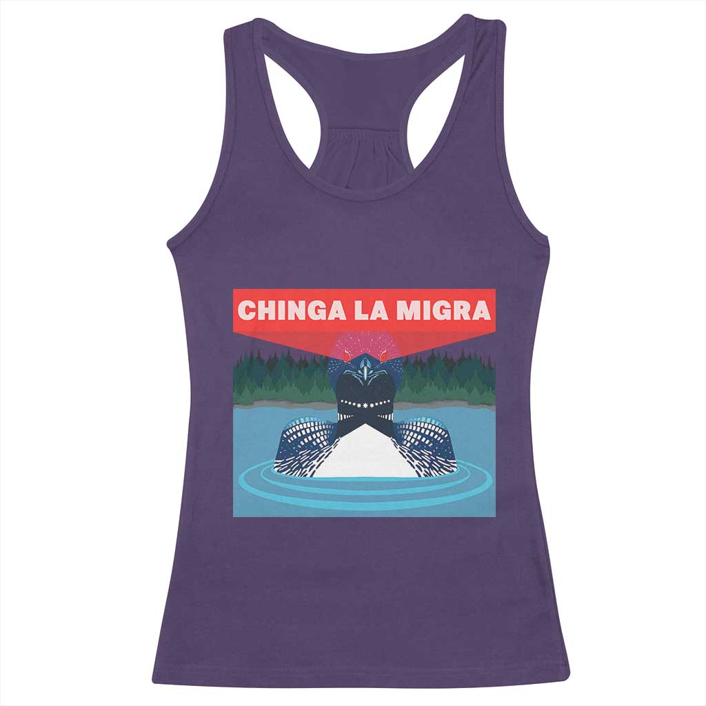 Chinga La Migra Red Eye Laser Loon Racerback Tank Top Political Resist Ice Minnesota Protest TS02 Purple Print Your Wear