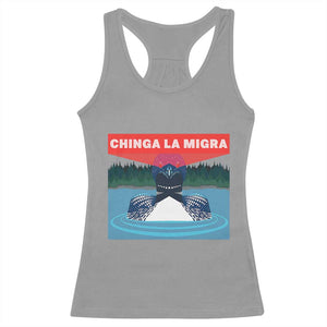 Chinga La Migra Red Eye Laser Loon Racerback Tank Top Political Resist Ice Minnesota Protest TS02 Sport Gray Print Your Wear