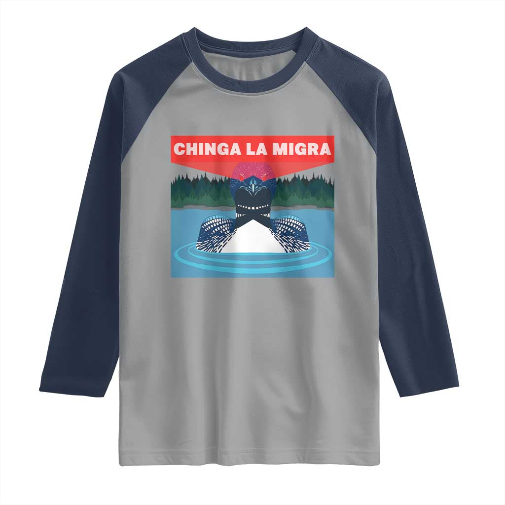 Chinga La Migra Red Eye Laser Loon Raglan Shirt Political Resist Ice Minnesota Protest TS02 Sport Gray Navy Print Your Wear