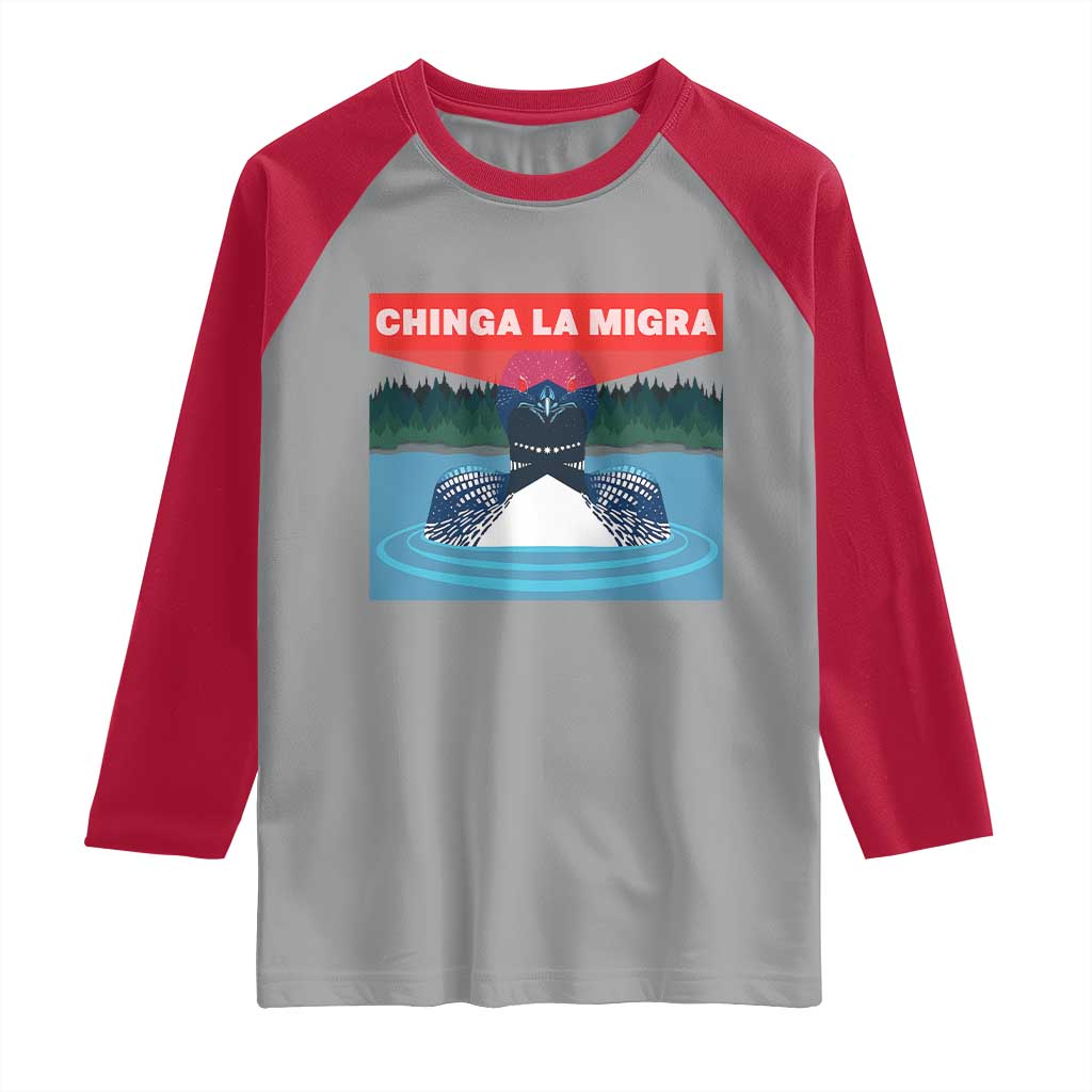 Chinga La Migra Red Eye Laser Loon Raglan Shirt Political Resist Ice Minnesota Protest TS02 Sport Gray Red Print Your Wear