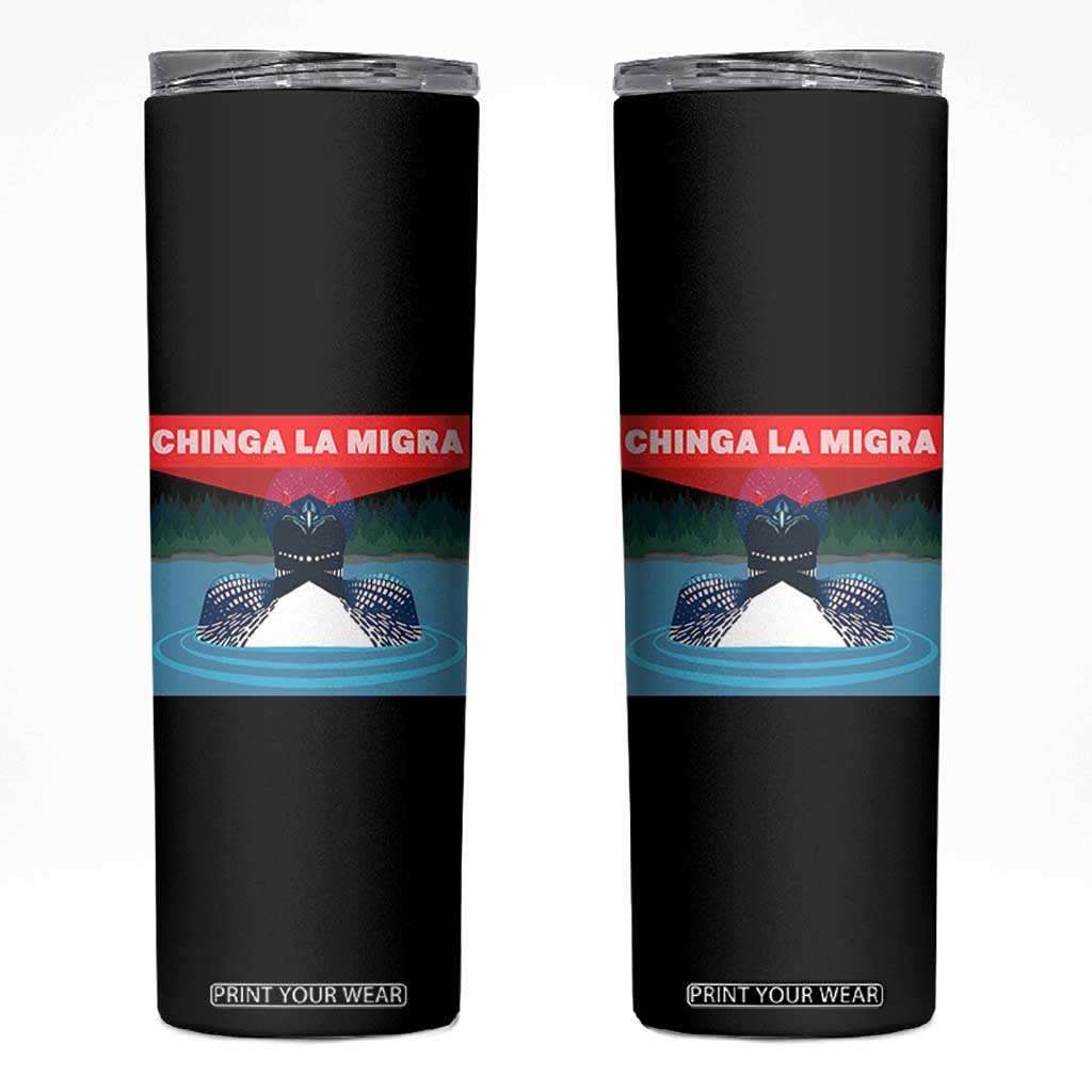 Chinga La Migra Red Eye Laser Loon Skinny Tumbler Political Resist Ice Minnesota Protest TS02 Black Print Your Wear