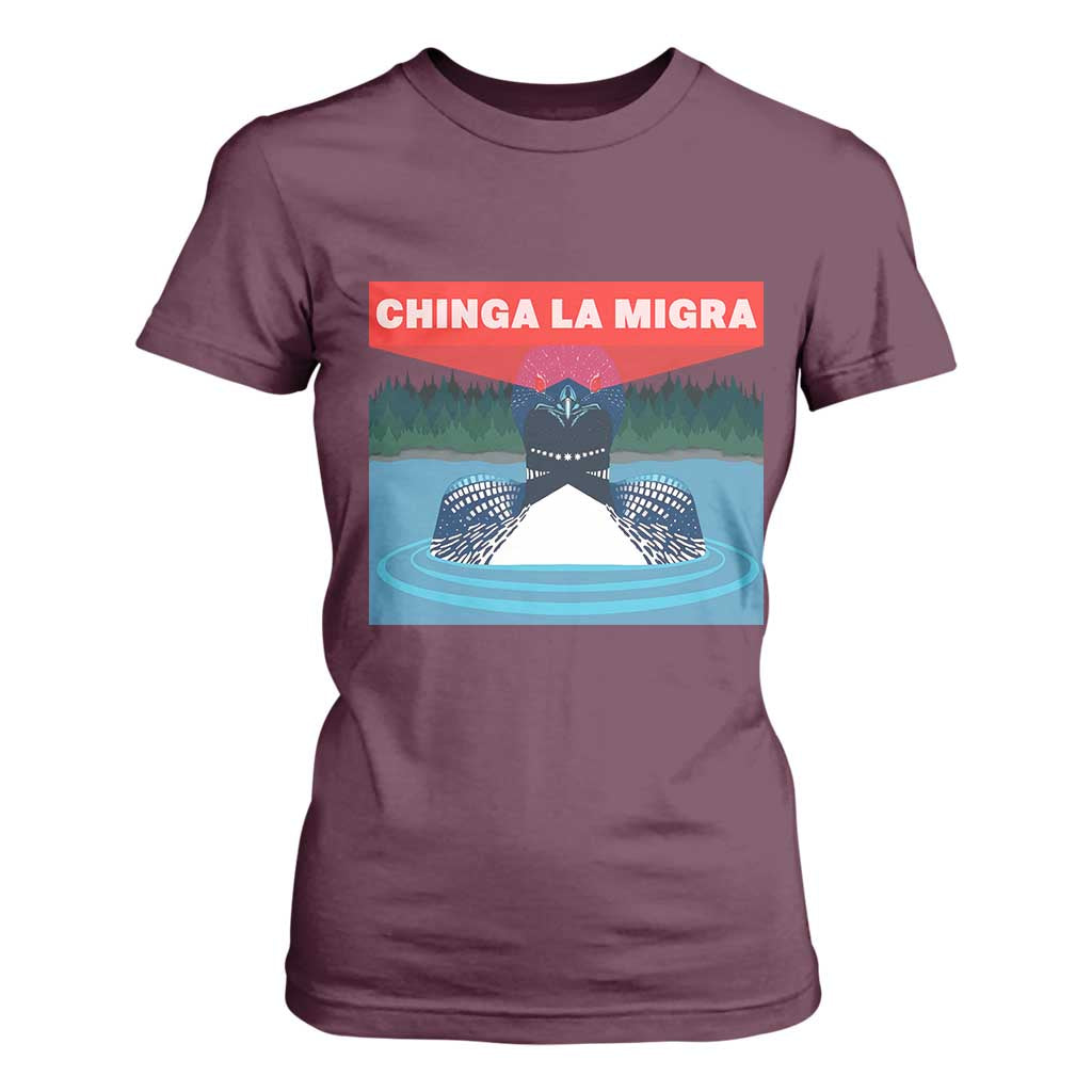 Chinga La Migra Red Eye Laser Loon T Shirt For Women Political Resist Ice Minnesota Protest TS02 Maroon Print Your Wear