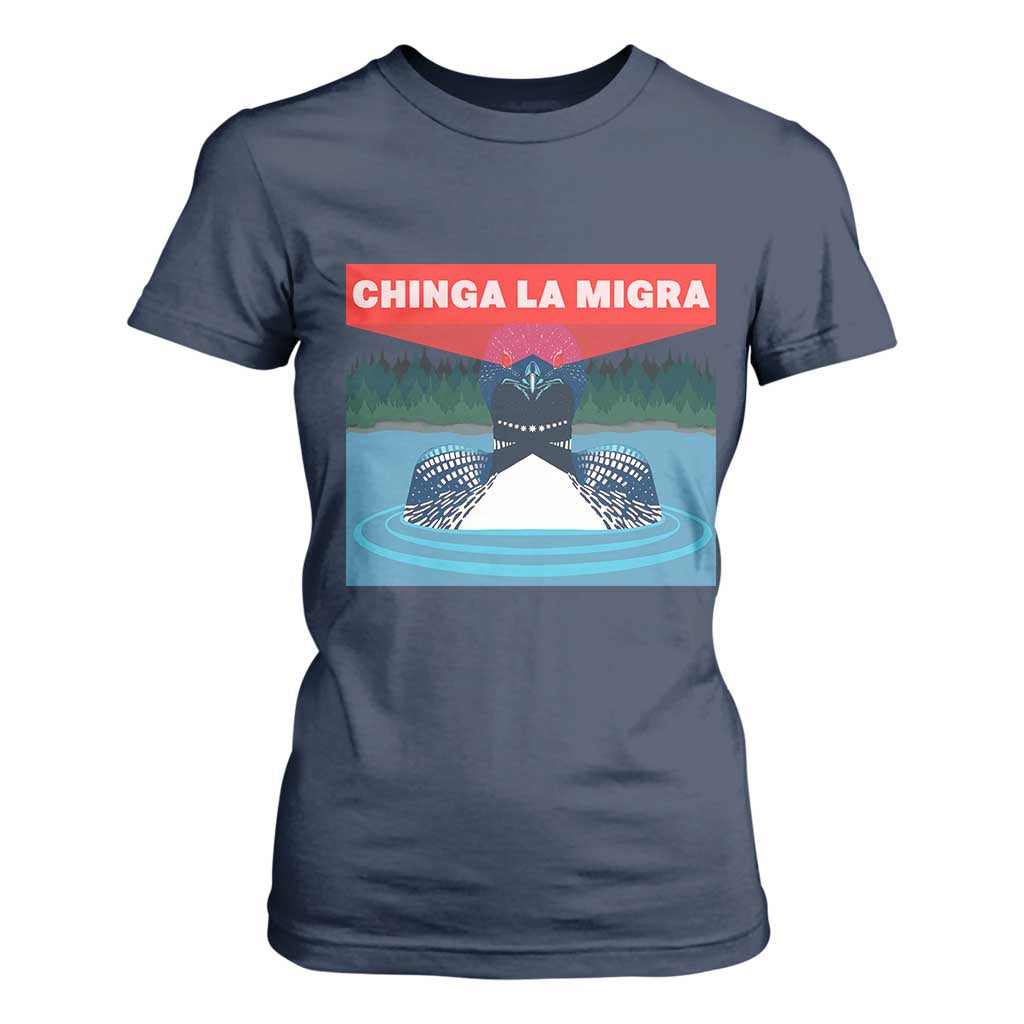 Chinga La Migra Red Eye Laser Loon T Shirt For Women Political Resist Ice Minnesota Protest TS02 Navy Print Your Wear