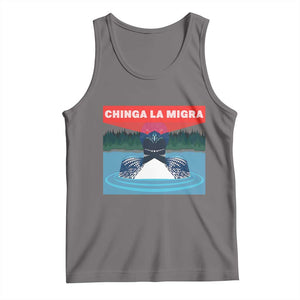 Chinga La Migra Red Eye Laser Loon Tank Top Political Resist Ice Minnesota Protest TS02 Deep Heather Print Your Wear