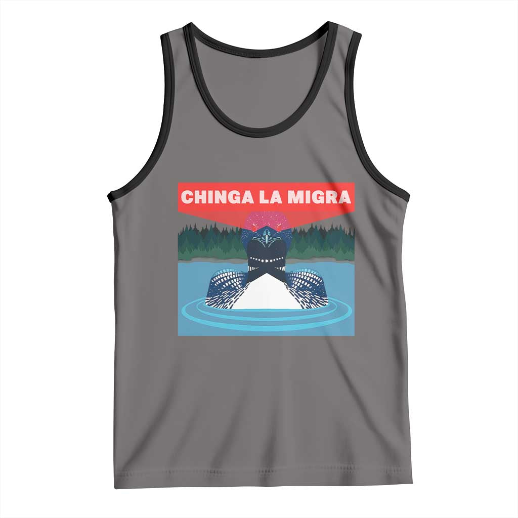 Chinga La Migra Red Eye Laser Loon Tank Top Political Resist Ice Minnesota Protest TS02 Deep Heather Black Print Your Wear