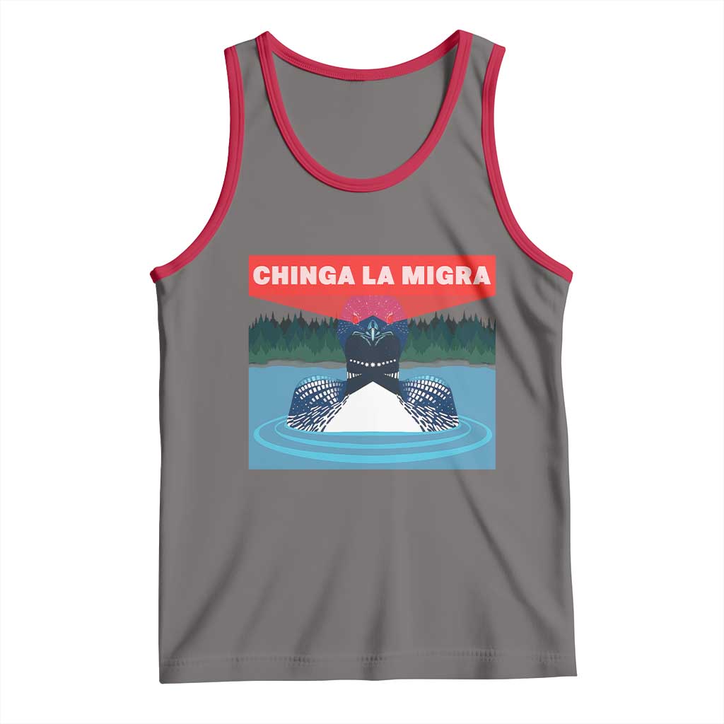 Chinga La Migra Red Eye Laser Loon Tank Top Political Resist Ice Minnesota Protest TS02 Deep Heather Red Print Your Wear