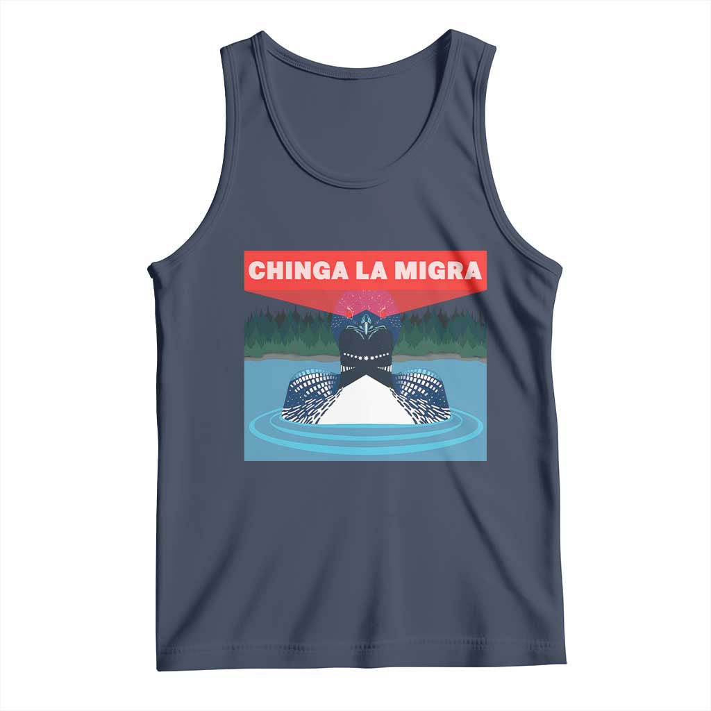 Chinga La Migra Red Eye Laser Loon Tank Top Political Resist Ice Minnesota Protest TS02 Navy Print Your Wear