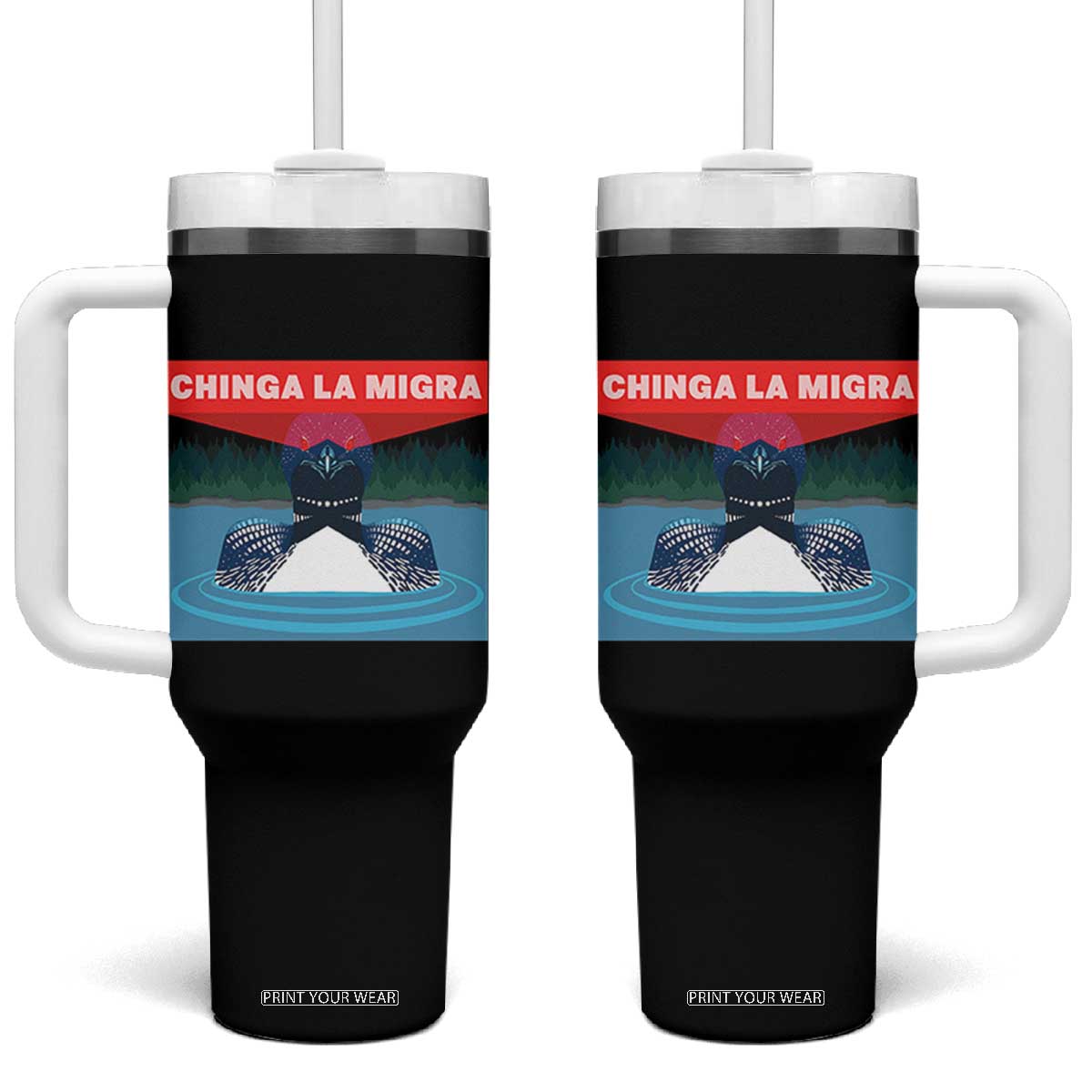 Chinga La Migra Red Eye Laser Loon Tumbler With Handle Political Resist Ice Minnesota Protest TS02 One Size: 40 oz Black Print Your Wear