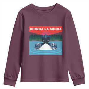 Chinga La Migra Red Eye Laser Loon Youth Sweatshirt Political Resist Ice Minnesota Protest TS02 Maroon Print Your Wear