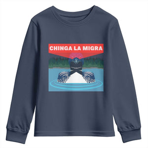 Chinga La Migra Red Eye Laser Loon Youth Sweatshirt Political Resist Ice Minnesota Protest TS02 Navy Print Your Wear