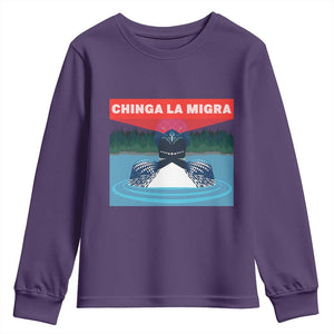 Chinga La Migra Red Eye Laser Loon Youth Sweatshirt Political Resist Ice Minnesota Protest TS02 Purple Print Your Wear