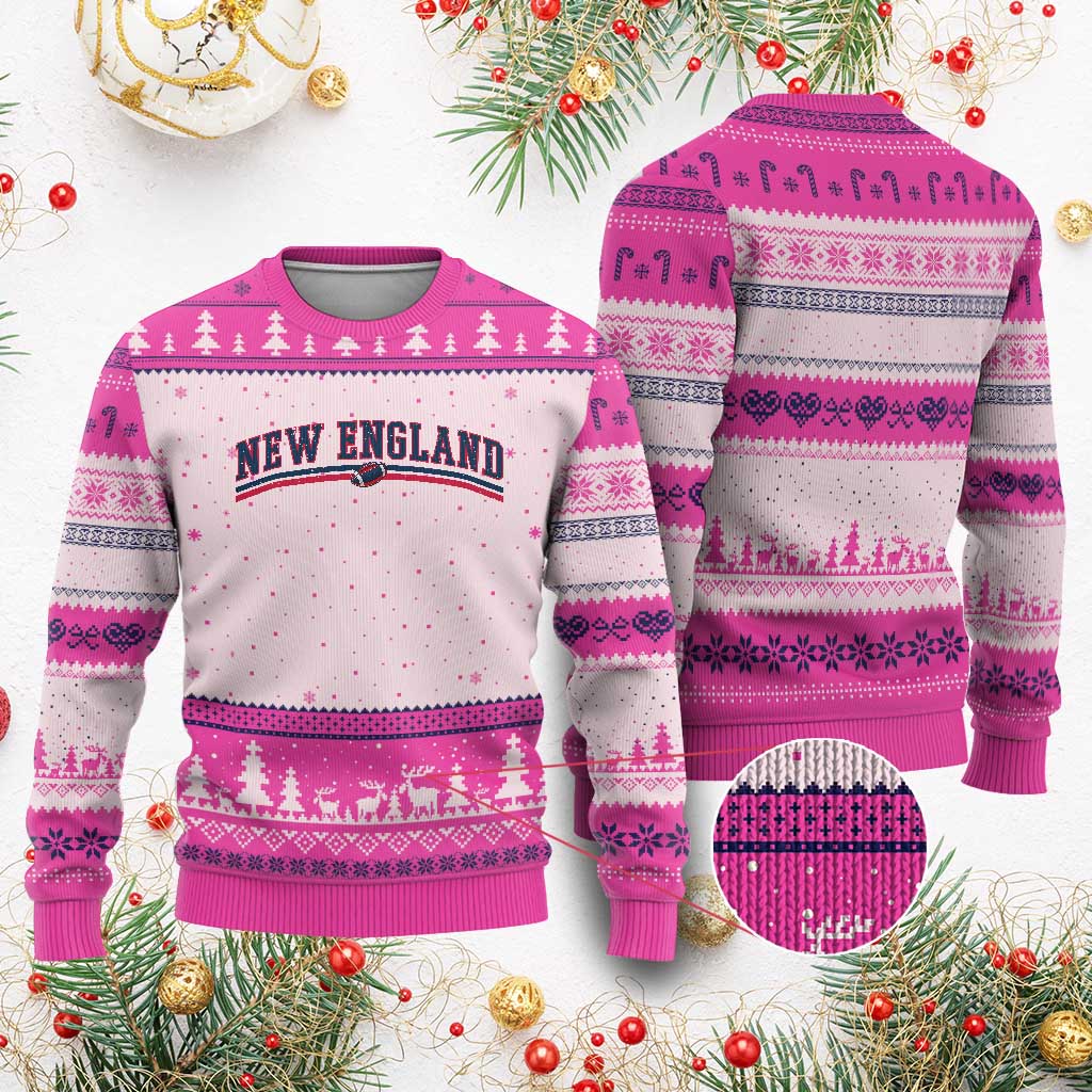 Vintage New England Pride Retro Varsity Athletic Style Graphic Ugly Christmas Sweater Game Day Sports Fan