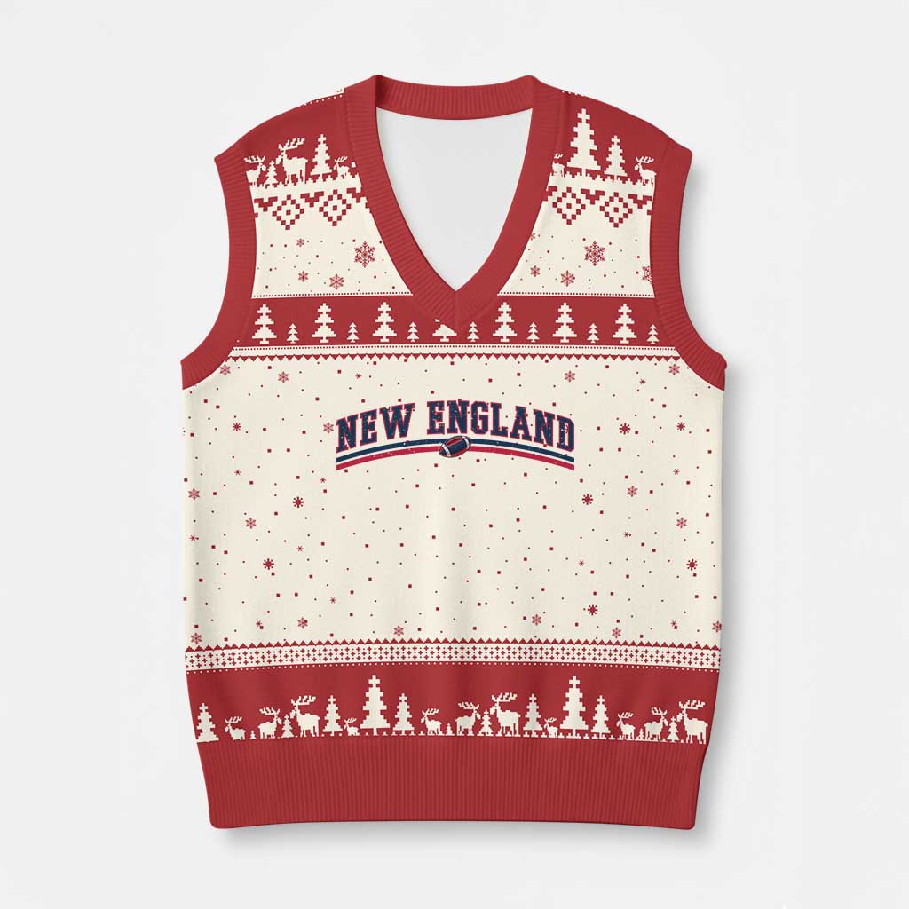 Vintage New England Pride Retro Varsity Athletic Style Graphic V-Neck Knit Sweater Vest Game Day Sports Fan TS02 Beige Red Print Your Wear