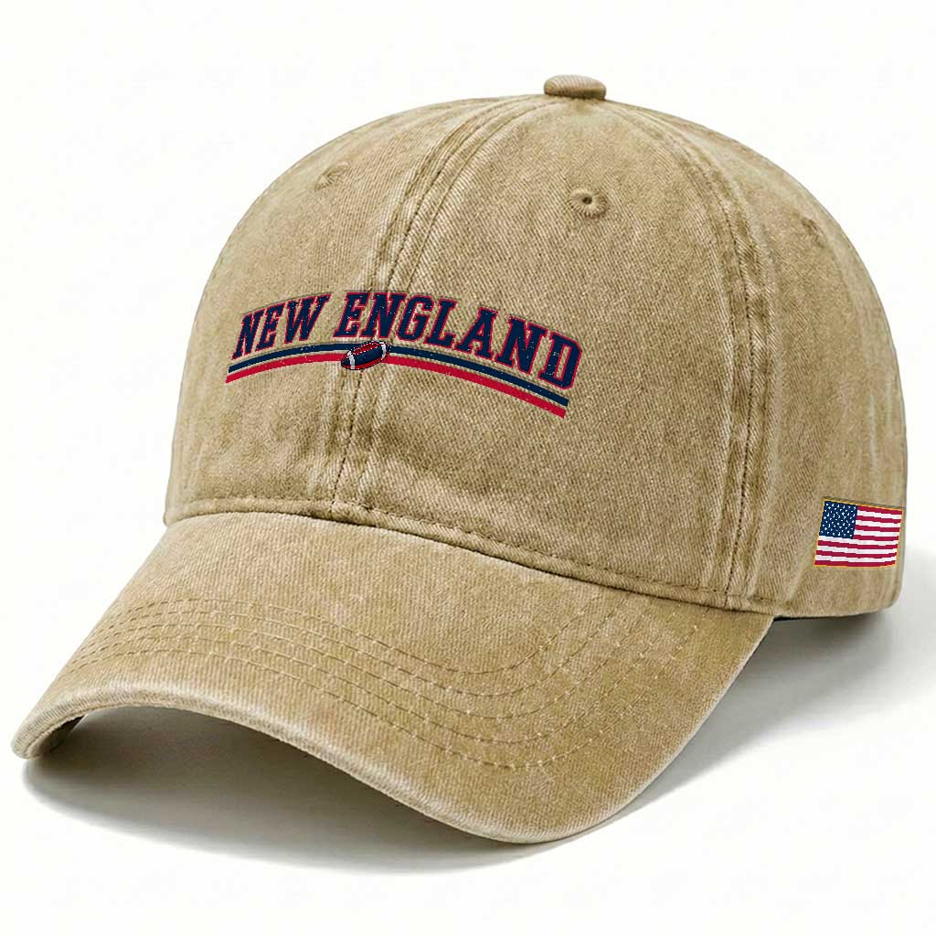 Vintage New England Pride Retro Varsity Athletic Style Graphic Washed Cotton Baseball Cap Game Day Sports Fan