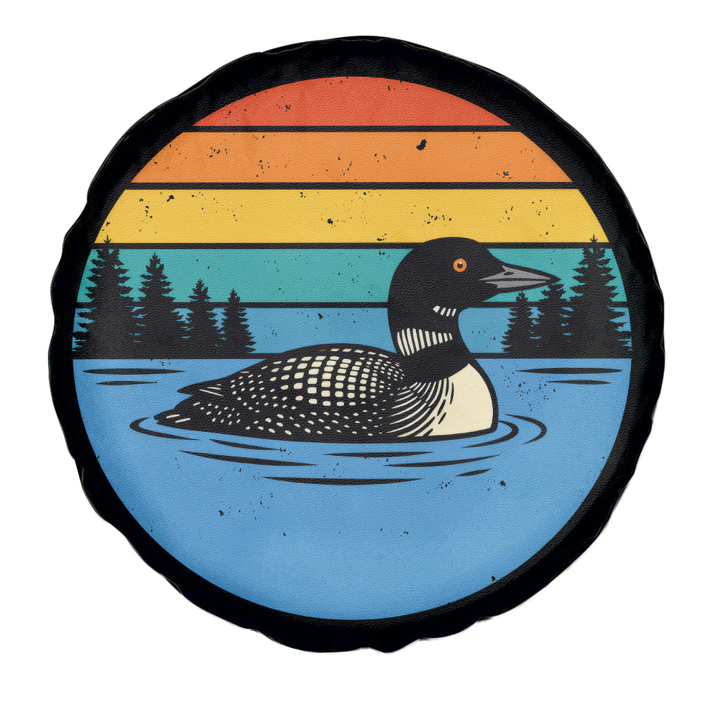 Vintage Retro Sunset Loon Spare Tire Cover Lake Life Wildlife Nature Horizon TS02 No hole Black Print Your Wear