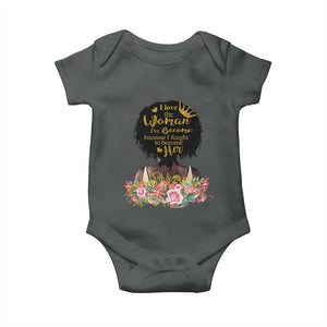 Afro Black Queen Baby Onesie I Love The Woman I've Become Melanin African American Pride TS02 Dark Heather Print Your Wear