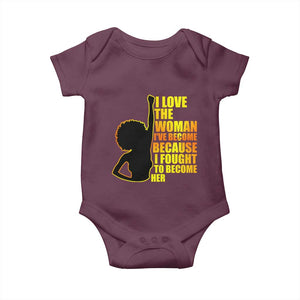 Afro Black Pride Baby Onesie I Love The Woman I've Become Melanin Silhouette TS02 Maroon Print Your Wear