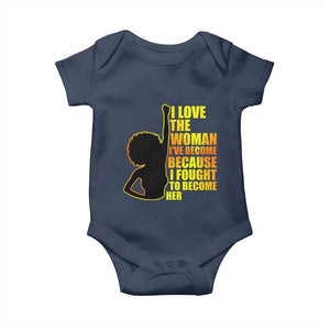 Afro Black Pride Baby Onesie I Love The Woman I've Become Melanin Silhouette TS02 Navy Print Your Wear