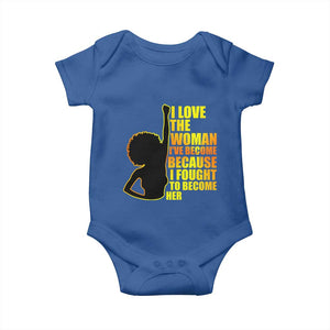 Afro Black Pride Baby Onesie I Love The Woman I've Become Melanin Silhouette TS02 Royal Blue Print Your Wear