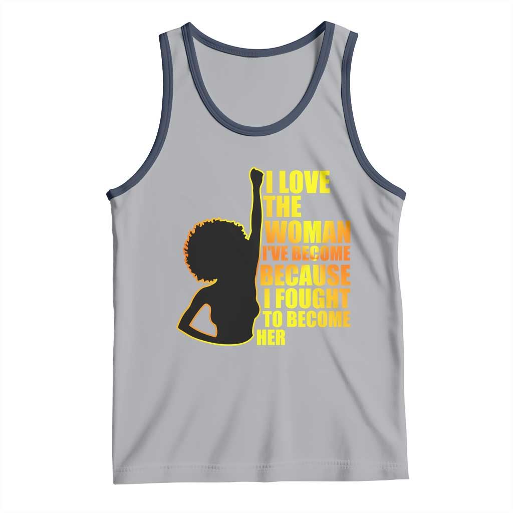 Afro Black Pride Tank Top I Love The Woman I've Become Melanin Silhouette TS02 Athletic Heather Navy Print Your Wear