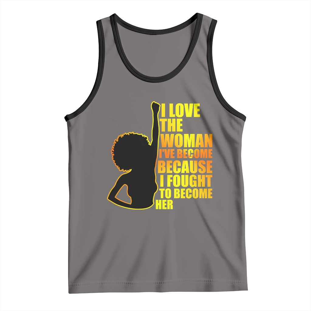 Afro Black Pride Tank Top I Love The Woman I've Become Melanin Silhouette TS02 Deep Heather Black Print Your Wear