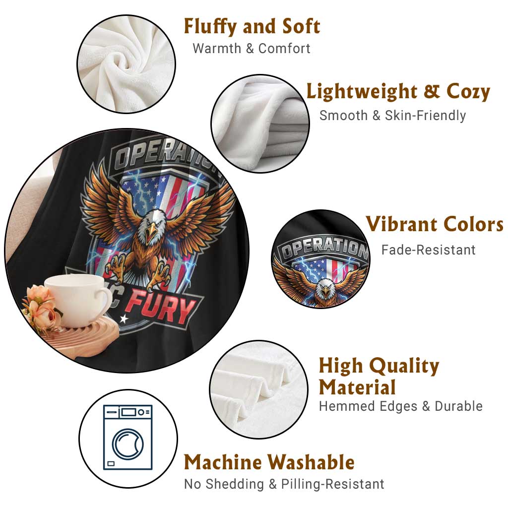 Operation Epic Fury Patriotic Bald Eagle Throw Blanket American Flag Shield Graphic Freedom Pride TS02 Print Your Wear