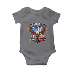 Operation Epic Fury Patriotic Bald Eagle Baby Onesie American Flag Shield Graphic Freedom Pride TS02 Charcoal Print Your Wear