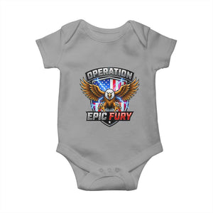 Operation Epic Fury Patriotic Bald Eagle Baby Onesie American Flag Shield Graphic Freedom Pride TS02 Sport Gray Print Your Wear