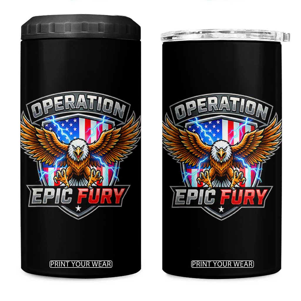 Operation Epic Fury Patriotic Bald Eagle 4 in 1 Can Cooler Tumbler American Flag Shield Graphic Freedom Pride TS02 One Size: 16 oz Black Print Your Wear