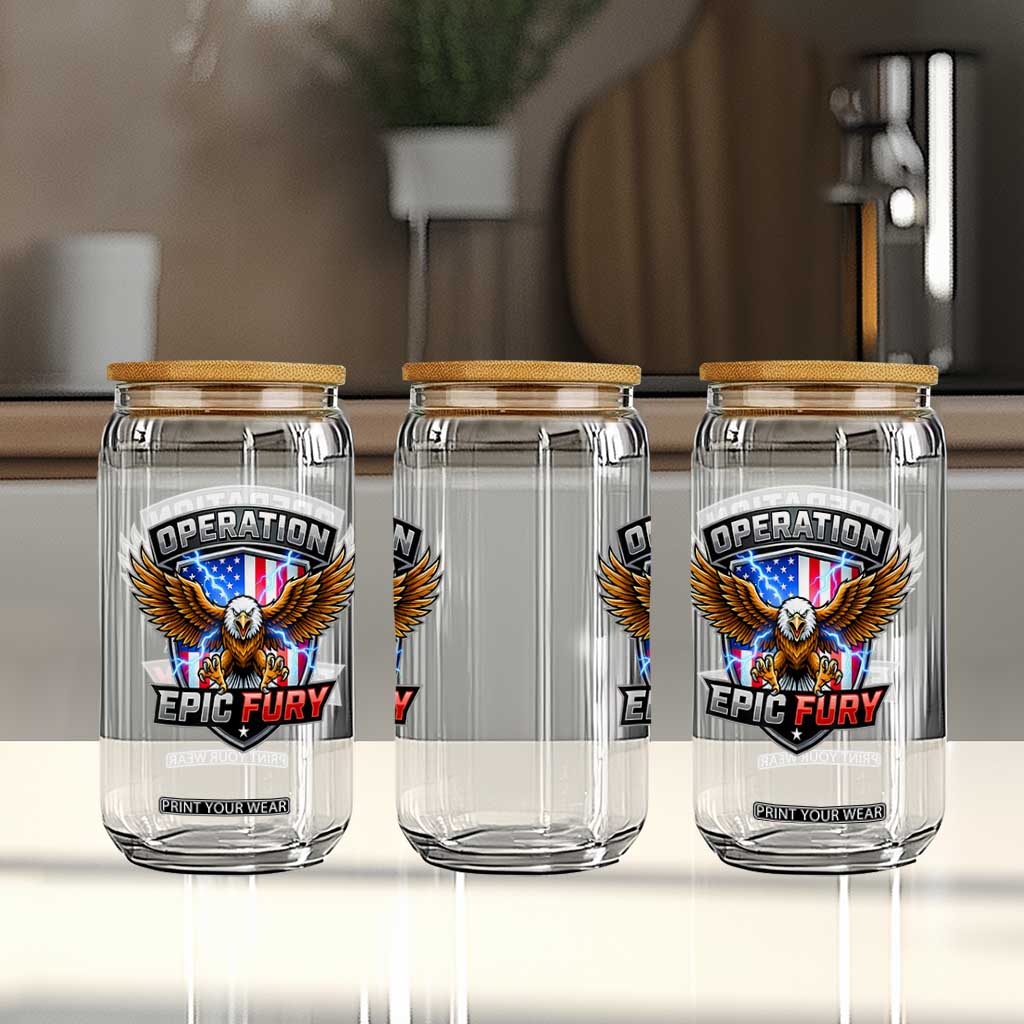 Operation Epic Fury Patriotic Bald Eagle Glass Can American Flag Shield Graphic Freedom Pride TS02 Print Your Wear