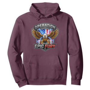 Operation Epic Fury Patriotic Bald Eagle Hoodie American Flag Shield Graphic Freedom Pride TS02 Maroon Print Your Wear