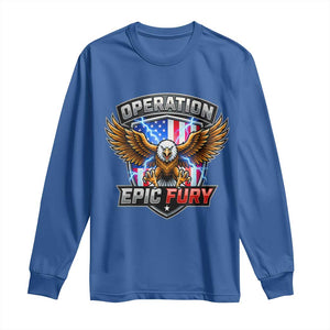 Operation Epic Fury Patriotic Bald Eagle Long Sleeve Shirt American Flag Shield Graphic Freedom Pride TS02 Royal Blue Print Your Wear