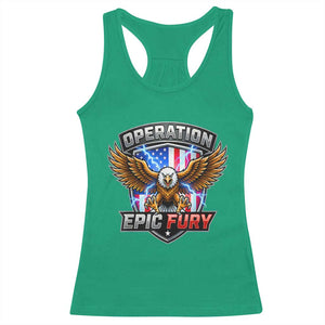 Operation Epic Fury Patriotic Bald Eagle Racerback Tank Top American Flag Shield Graphic Freedom Pride TS02 Irish Green Print Your Wear