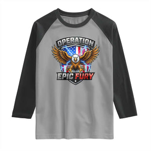 Operation Epic Fury Patriotic Bald Eagle Raglan Shirt American Flag Shield Graphic Freedom Pride TS02 Sport Gray Black Print Your Wear